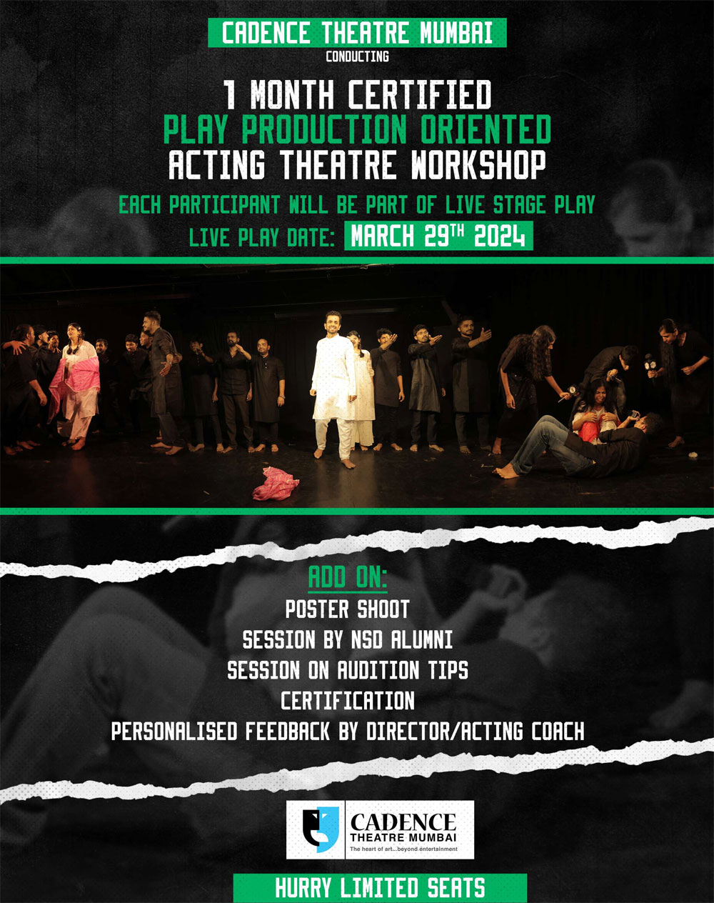 1 MONTH PLAY PRODUCTION ORIENTED CERTIFIED ACTING THEATRE COURSE